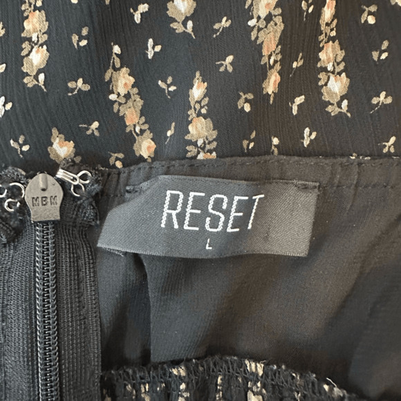 RESET Womens Midi Babydoll Dress Size L Floral Black Ruffles Coquette Fairy - Picture 3 of 14